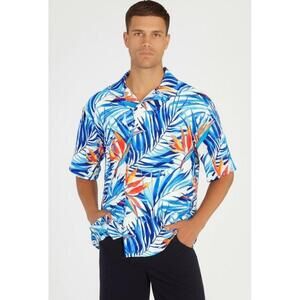 USKOY Hawaiian Shirt 4XL White Tropical Print Birds‎ Of Paradise Beach Casual